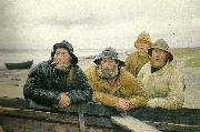 Michael Ancher fire fiskere ved en bad pa skagens strand Sweden oil painting artist